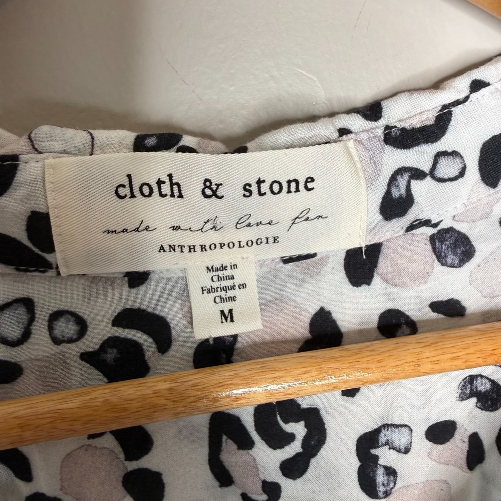 Cloth & Stone Anthropologie Leopard Print Blouse Women's Medium Sheer Rayon - Picture 4 of 10